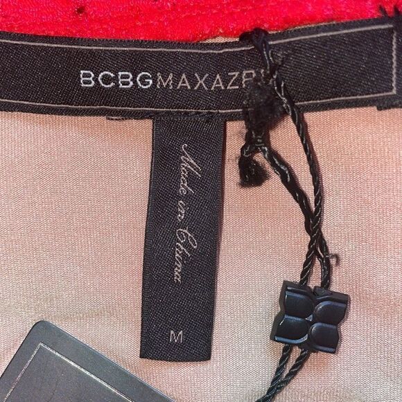 BCBGMAXAZRIA Red Lace Sheath Dress Knit Overlay Cocktail Party Size M - Picture 4 of 5